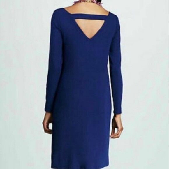 Eileen Fisher Knit Shift Dress Keyhole Back Long Sleeve Blue Size L Petite - Picture 2 of 14
